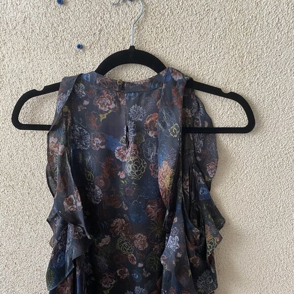 IRO Womens Top Silk Cold Shoulder Floral Blouse Peasant Cut Out Ciclan Size 40 - Picture 8 of 12